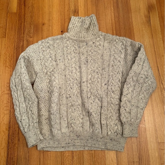 SHADES OF ARAN CHUNKY CABLE-KNIT PURE NEW WOOL TURTLENECK FISHERMAN SWEATER XL - Picture 1 of 12